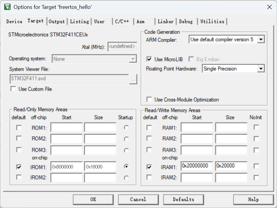 Keil APP IROM1 配置